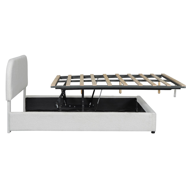 Walker Edison - Teddy Fleece Full  Size Upholstered Platform Bed with Hydraulic Storage System, White