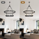 36-Lights 2-Level Matte Black Wagon Wheel Chandelier (24+12)
