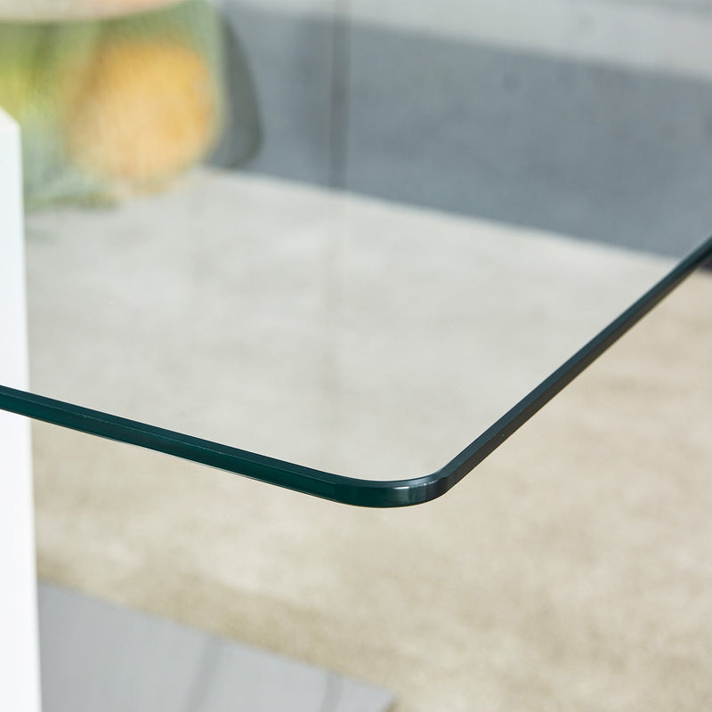 A rectangular modern and fashionable coffee table with tempered glass tabletop and white MDF legs. Suitable for living room.47.2"x25.5"x18"