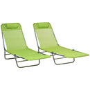 2 Piece Folding Chaise Lounge Chairs, Pool Sun Tanning Chairs, Outdoor Lounge Chairs with 6-Position Reclining Back, Breathable Mesh Seat, Headrest for Beach, Yard, Patio, Green