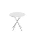 31.5" Modern Round Dining Table with Crossed Legs,White Occasional Table, Two Piece Detachable Table Top, Matte Finish Iron Legs