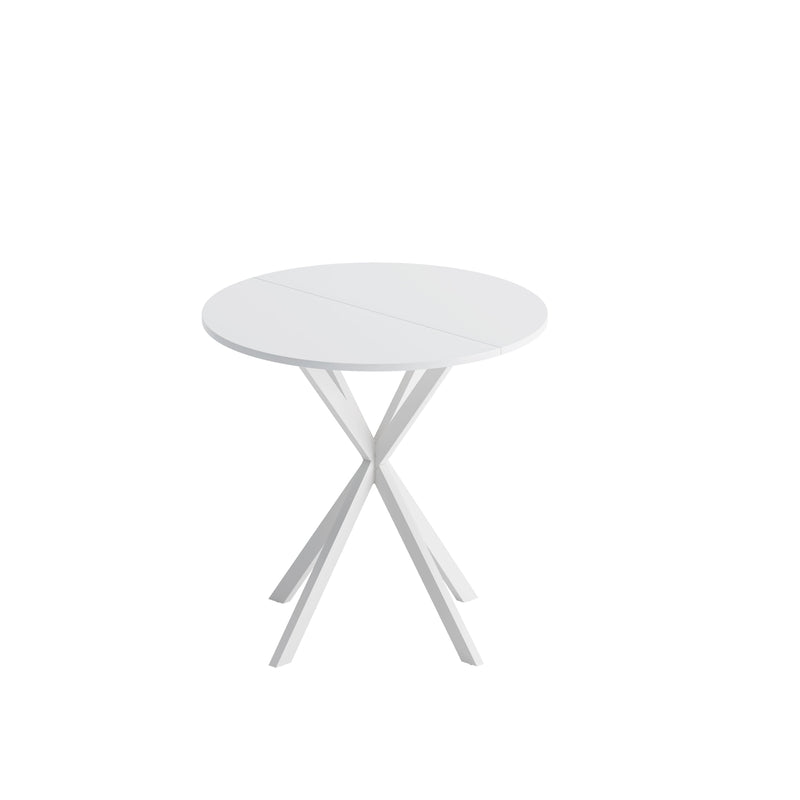 31.5" Modern Round Dining Table with Crossed Legs,White Occasional Table, Two Piece Detachable Table Top, Matte Finish Iron Legs
