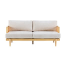 Emir 72" Square Arm 3-Seater Boucle Sofa with Cane Rattan and Wooden Frame by HouseOfZazla