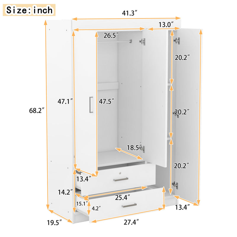 3-Door Mirror Wardrobe with Shelves, White, photo 7 of 10