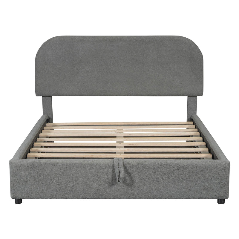 Walker Edison - Teddy Fleece Full  Size Upholstered Platform Bed with Hydraulic Storage System, Gray