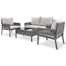 4-Piece Rope Patio Furniture Set, Outdoor Furniture with Tempered Glass Table, Patio Conversation Set Deep Seating with Thick Cushion for Backyard Porch Balcony (Grey)
