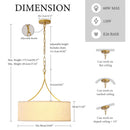 3-Light Gold Fabric Drum Pendant Light