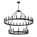 2 Tiers Wagon Wheel Chandelier Wooden Farmhouse 36 Light (24 / 12) Or (12 / 24) Metal Chandeliers 2 Story Light Fixtures Industrial For High Ceiling Living Dining Room Foyer, Adjustable Height - Black by HouseOfZazla