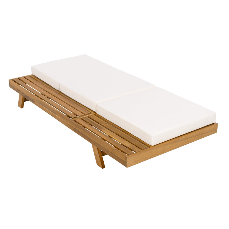 LOUNGE CHAISE SET, SPACE AVAILABLE ON ONE SIDE,ACACIA SOLID WOOD WITH LOUNGE CUSHION (CREAM & TRIPLE FOLD) - MATCHING DARK GREY VERSION AVAILABLE