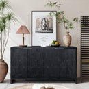 Accent Cabinet Farmhouse Style 4 Door Wooden Cabinet Sideboard Buffet Server Cabinet Storage Cabinet, for Living Room, Entryway, Hallway, Office, Kitchen and Dining Room, Distressed Black