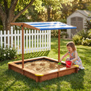 Kids Sandbox With Cover, Sand Box With Adjustable Canopy, Large Outdoor Cedar Sandpit For Backyard Play - Reddish Brown by HouseOfZazla