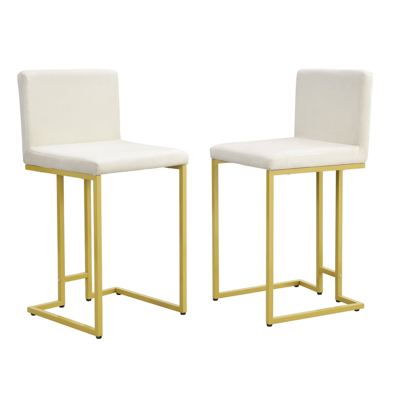 25.8" Counter Height Bar Stools Set of 2, Mid-Century Modern Gold Counter Height Bar Stools with Back