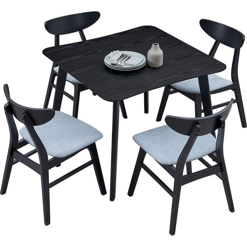 (1 Table with 4 Chairs)Wooden Dining Table Set, Modern Simple Design Square Kitchen Table and Fabric Upholstered Dining Chairs for Dining Room, Kitchen, Saving Space,BLACK