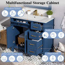 Bathroom Vanity With Ceramic Sink, Soft-Close Doors, 4 Storage Drawers - Blue by HouseOfZazla