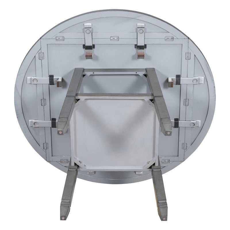 5-Piece Counter Height Dining Table Set in 2 Table Sizes with 4 Folding Leaves and 4 Upholstered Chairs for Dining Room (Gray+Beige Cushion)