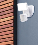 180 Degree LED Motion Sensor and Voice Activated Outdoor Security Flood Light White Finish, 6"H by LampsUSA