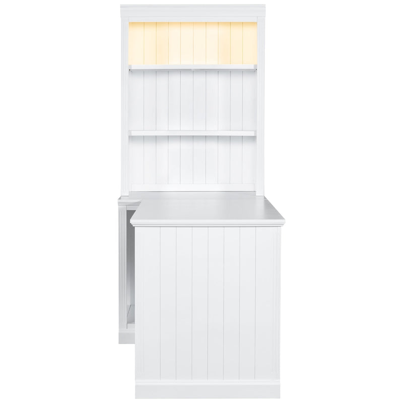 83.4"Tall Bookshelf &Writting Desk Suite,Modern Bookcase Suite with LED Lighting, Drawers,Doors,Study Desk and Open Shelves,2-Piece Set for Living Room,Home Office,Study Room,White