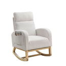 27.6"W Modern Accent High Backrest Living Room Lounge Arm Rocking Chair, Two Side Pocket, Teddy White (Ivory)