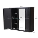 Black Wall-Mounted Bathroom Cabinet with Mirror, 2 Mirrored Doors & Open Shelf