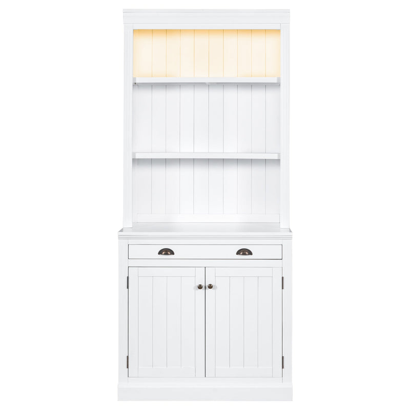 83.4"Tall Bookshelf with LED Lighting, Modern Bookcase with 2 Doors and 1 Drawer,Storage Bookcase with Open Shelves for Living Room,Home Office,White