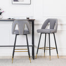 Akoya Collection Modern Contemporary Velvet Upholstered Connor 28" Bar Stool & Counter Stools with Nailheads and Gold Tipped Black Metal Legs, Set of 2 (Gray)
