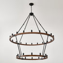 Large Solid Wood Wagon Wheel Chandelier, 2-Tier 32-Lights