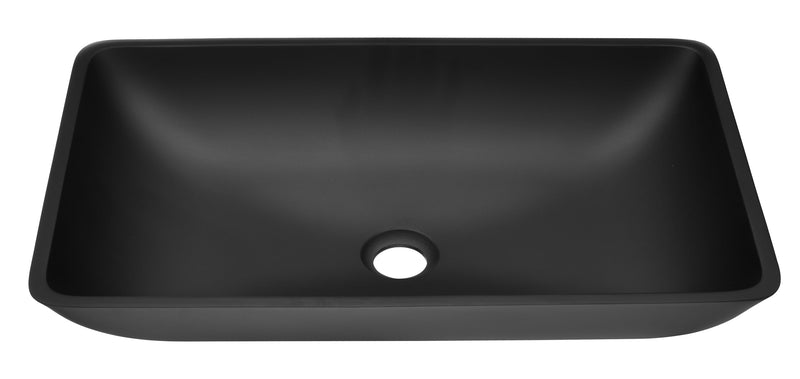 14.38" L -22.25" W -4-3/8 in. H Matte Shell Glass Rectangular Vessel Bathroom Sink in Black with Faucet and Pop-Up Drain in Matte Black