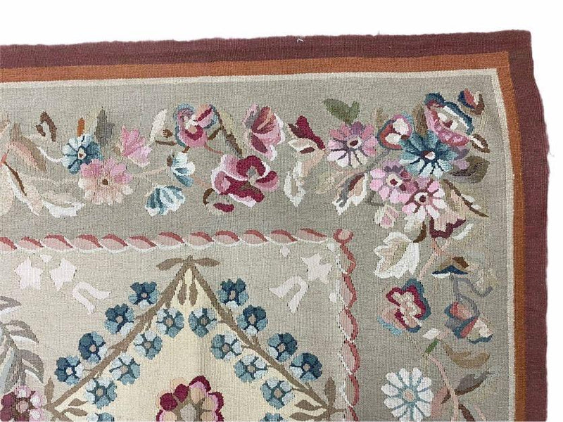 9x13 Needlepoint Carpet, French Design Rug, Hand-Knotted, Brand New Needlepoint Rug 9 x 13, English French European Style, Beige Floral