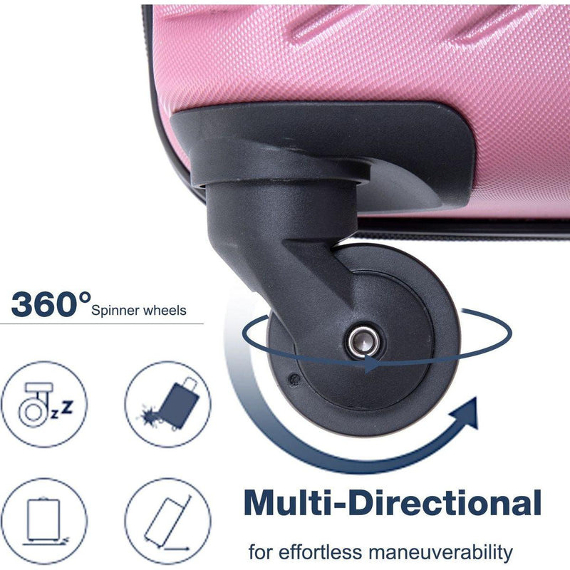 3 Piece Luggage Sets ABS Lightweight Suitcase with Two Hooks, Spinner Wheels, TSA Lock, (20/24/28), Pink