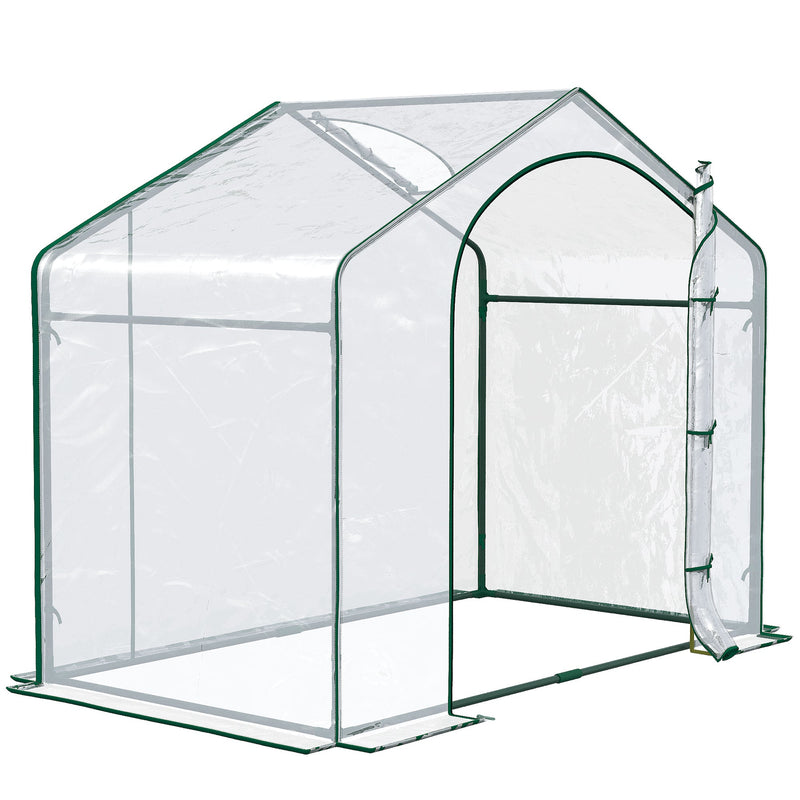 6' x 3' x 5' Portable Walk-in Greenhouse, PVC Cover, Steel Frame Garden Hot House, Zipper Door, Top Vent for Flowers, Vegetables, Saplings, Clear