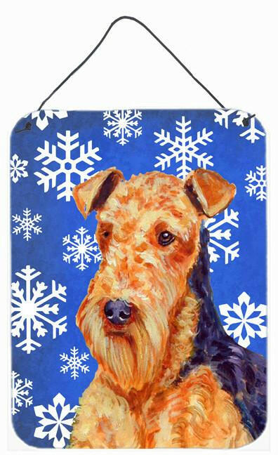 Airedale Winter Snowflakes Holiday Aluminium Metal Wall or Door Hanging Prints