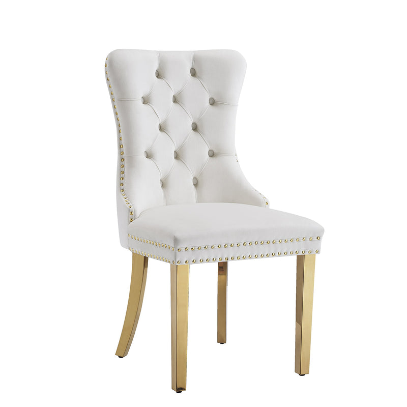 Elegant White Velvet Dining Chairs with Gold Mirrored Finish Legs - Set of 2, 19.7'L x 24'D x 36.2'H, Luxurious Dining Room Charm
