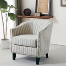 Transitional Upholstered Stripe Barrel Chair With Birch Wood Legs And Plush Cushioned Seat by HouseOfZazla
