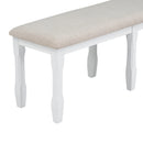 6-Piece Classic Dining Table Set, Rectangular Extendable Dining Table with two 12"W Removable Leaves and 4 Upholstered Chairs & 1 Bench for Dining Room (Gray+White)