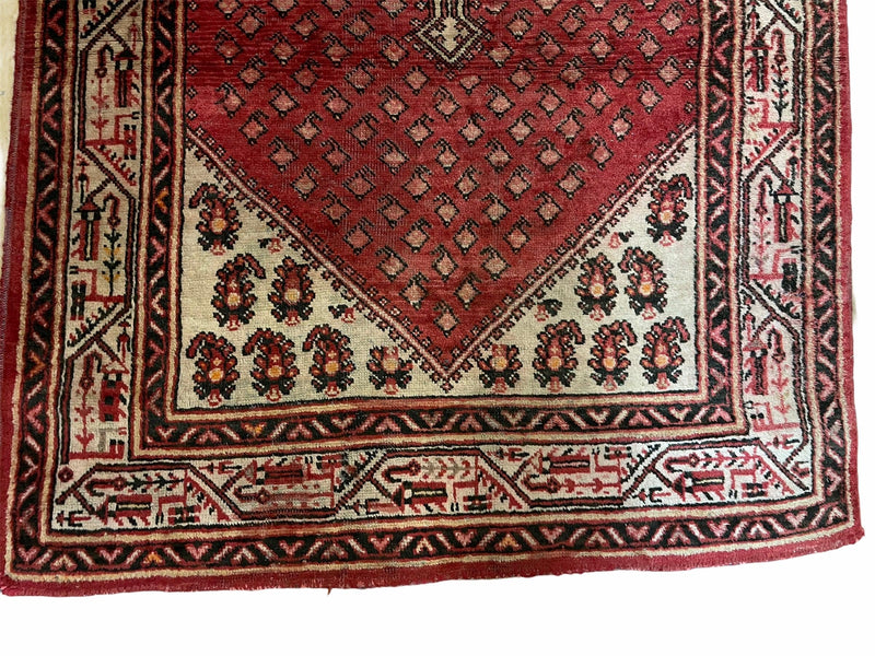 4 X 6.5 Antique Handmade Wool Rug Paisley Boteh Design Tribal Rug Red Ivory