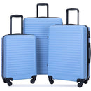 3 Piece Luggage Sets ABS Lightweight Suitcase with Two Hooks, Spinner Wheels, TSA Lock, (20/24/28) LIGHT BLUE