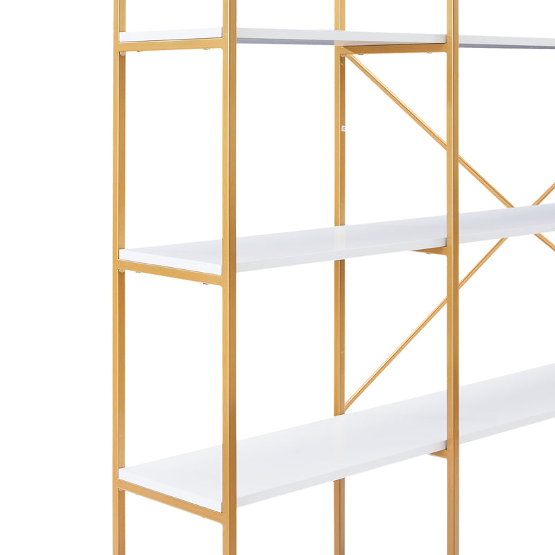 78 Inch 4 Tiers Home Office Bookcase Bookshelf, Storage Cabinet Display Shelf, X Bar Gold Frame