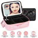 Travel Makeup Bag with LED Mirror Makeup Case Organizer with 3 Light Colors Adjustable Dividers Brush Holder Magnifying Mirror Shoulder Strap Luggage