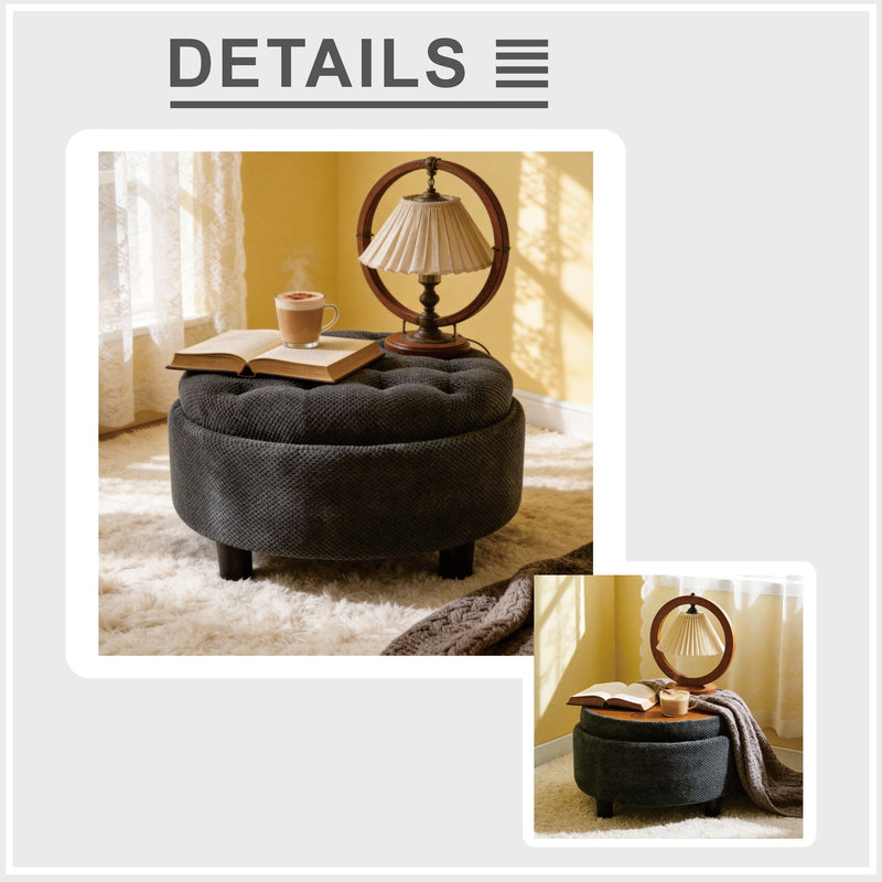 25 Inch Round Storage Ottoman with Tray, photo 4 of 10