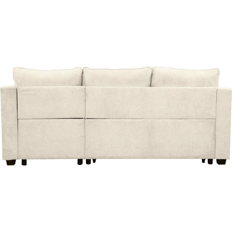 90" Pull Out Sleeper Sofa L-Shaped Couch Convertible Sofa Bed with Storage Chaise, Storage Racks and USB Ports (SG001340AA), Beige