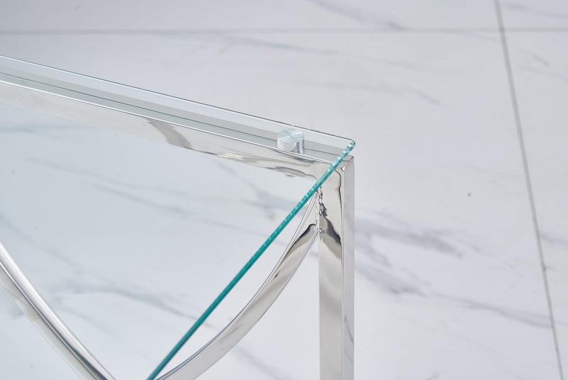 3 Pieces Silver Square Nesting Glass End Tables- Small Coffee Table Set- Stainless Steel Small Coffee Tables with Clear Tempered Glass- 18" Modern Minimalist Side Table for Living Room (Curve)