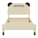 3-Pieces Bedroom Sets Twin Size Bear-Shape Platform Bed with Nightstand and Storage dresser,Cream+Walnut