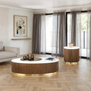 Oval Cocktail Table - Brown / Gold / White