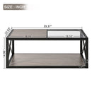 Industrial Style Coffee Table For Bedroom & Living Room With Tempered Glass & Wood Grain - Wood by HouseOfZazla