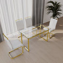 51 inch Glass Dining Table Set for 4, Dining Table & Chair Sets with Golden Plating Legs for Kitchen, Modern Rectangle Tempered Glass Table Top and PU Dining armless Chair for Dining Room