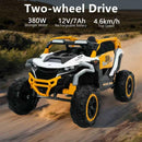 Ride On Models 12V Kids Electric Truck With Remote Control, Front & Rear Suspension, 2 Seater UTV, Flashlights, Music Player - Yellow / White by HouseOfZazla