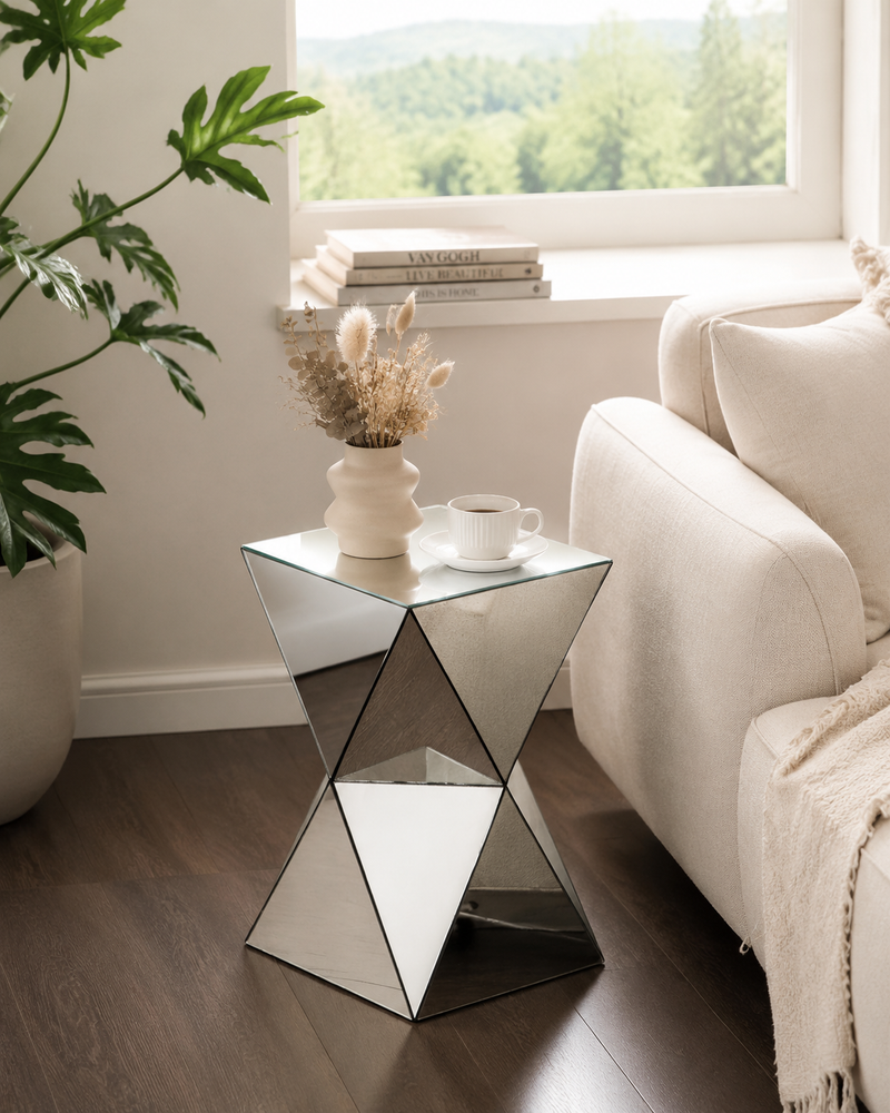 Silver Mirrored Geometric Side Table, photo 2 of 8