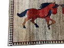4 X 7 Handmade Hand-Knotted Quality Wool Rug Pictorial Horses Veggie Dyes Tribal