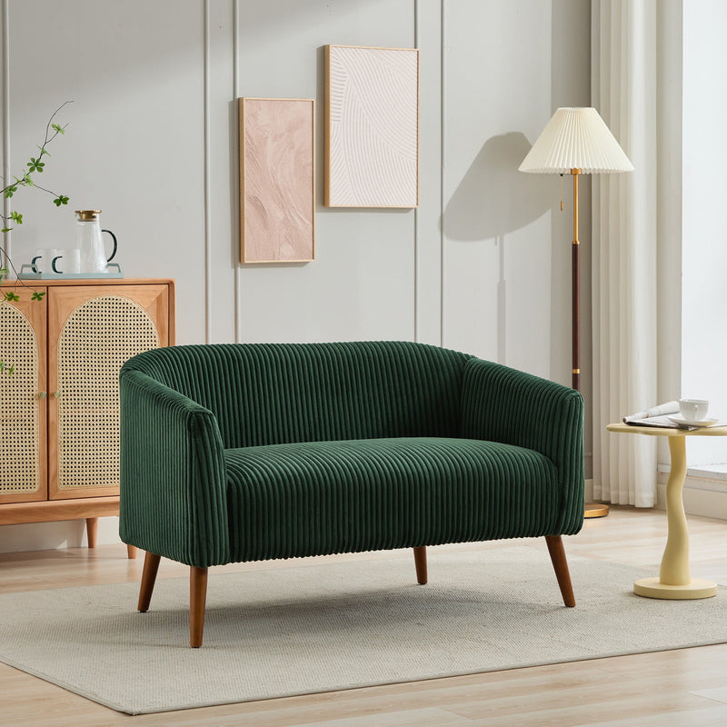 50.78'W Modern Loveseat Couch Sofa, Corduroy Fabric Upholstered 2-Seat Sofa with Wooden Walnut Legs for Small Space Office Studio Apartment Bedroom, Green