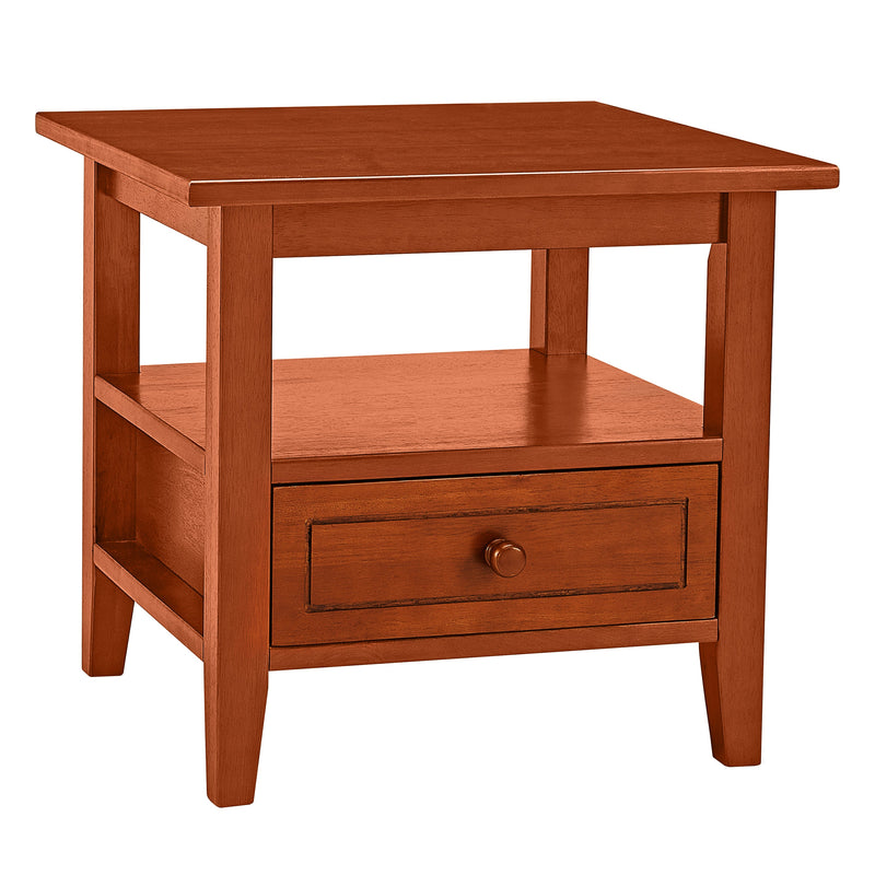 20 Inch Handcrafted Rubberwood Side End Table, 1 Shelf, Rectangular, Honey Brown
